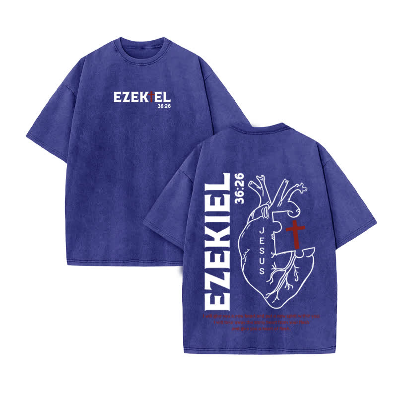 Unisex Ezekiel 36:26 Print Acid Washed T-shirt - Blue - US20-22(3XL) - image 10