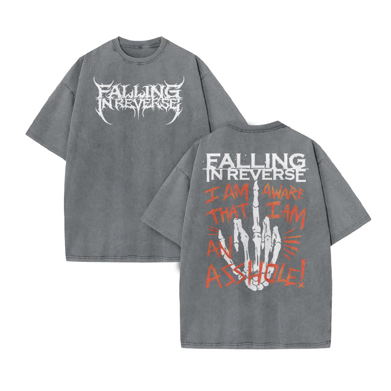 Unisex I Am Aware That I Am An A$$hole Print Acid Washed T-shirt - Grey - US20-22(3XL) - image 4