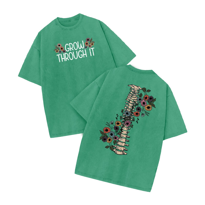 Grow Through It Daisy Print Acid Washed T-shirt - Green - US20-22(3XL) - image 7