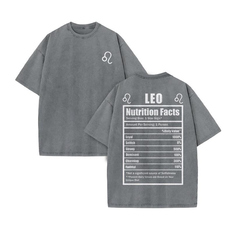 Leo Nutrition Facts Print Acid Washed T-shirt - Grey - US20-22(3XL) - image 5