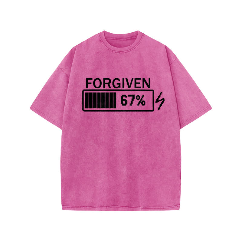 Unisex 100% Cotton Forgiven Charging Progress Print Acid Washed T-shirt - Pink - US20-22(3XL) - image 7