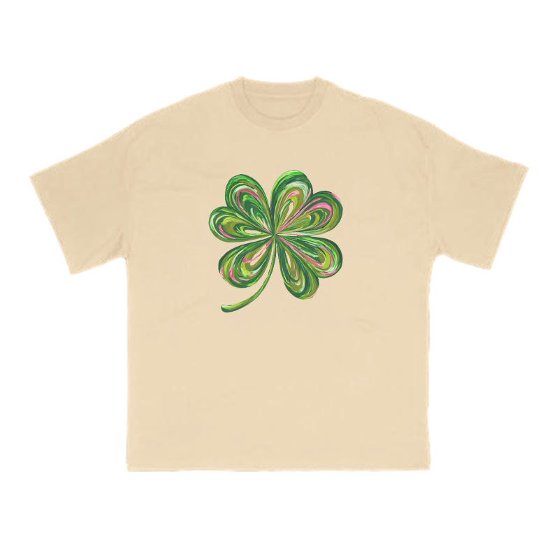 Graffiti Four-leaf Clover St. Patrick's Day Print T-shirt - Apricot - US16-18(2XL) - image 6