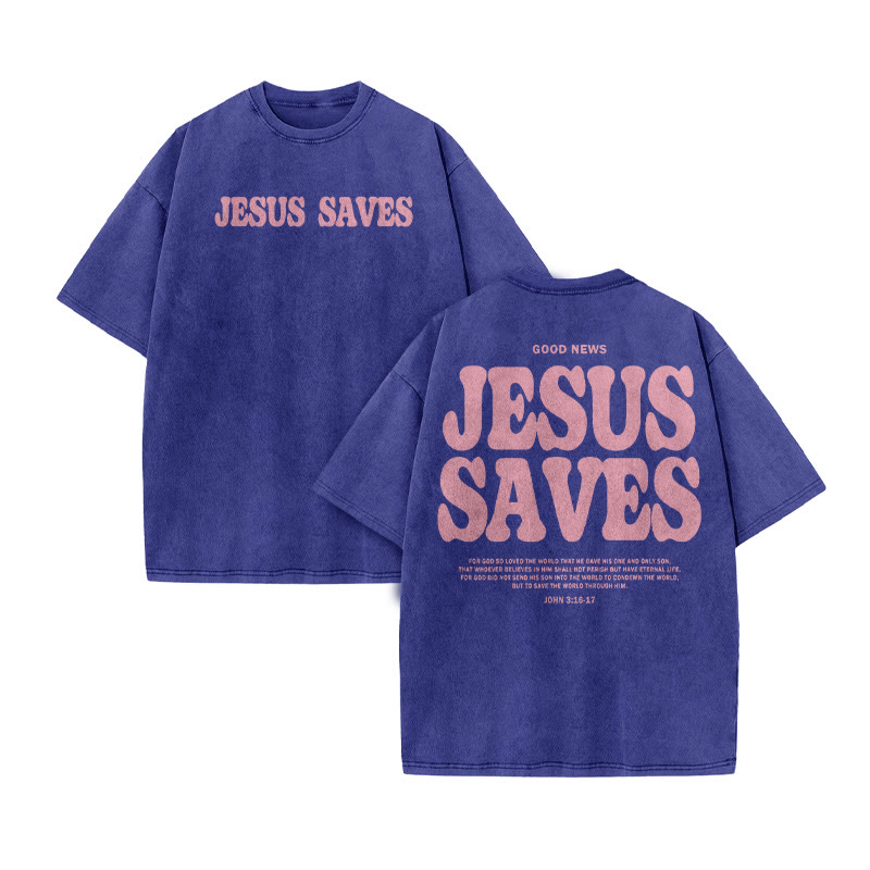 Unisex 100% Cotton Jesus Saves Print Acid Washed T-shirt