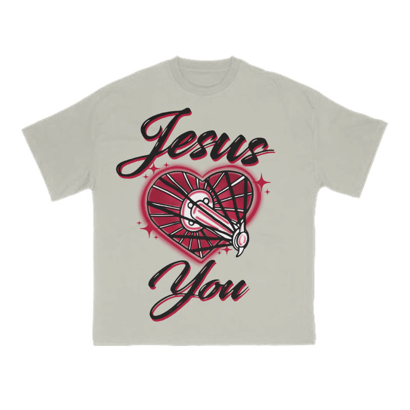 Jesus Loves You Creative Print T-shirt - Warm Grey - US16-18(2XL) - image 4