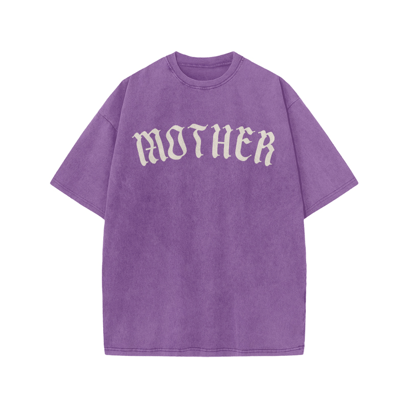 Mother Print Acid Washed T-shirt - Purple - US20-22(3XL) - image 7