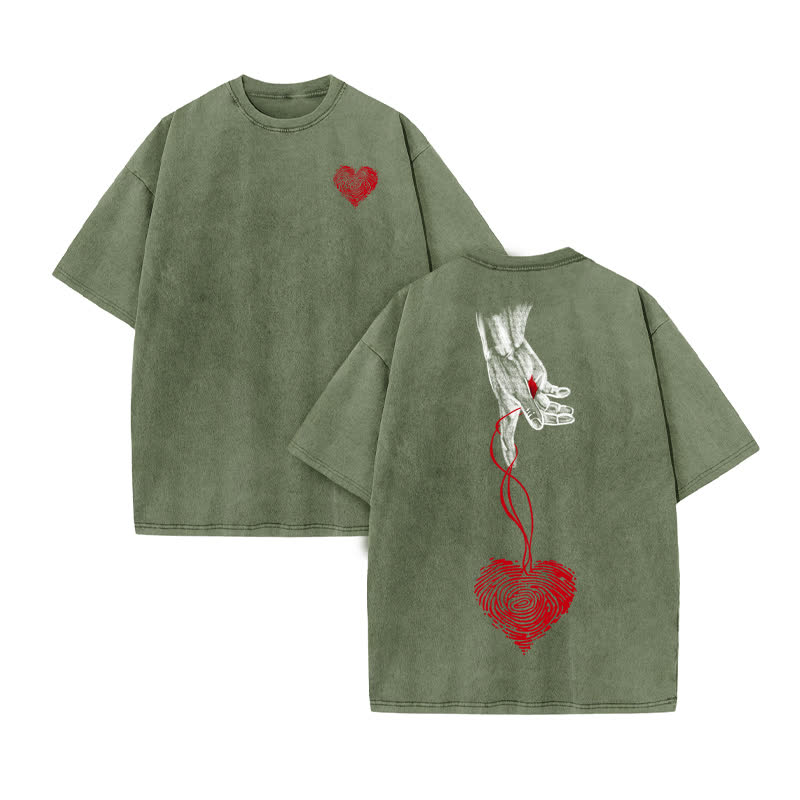 Unisex Jesus Loves You Print Acid Washed T-shirt - Army Green - US20-22(3XL) - image 6