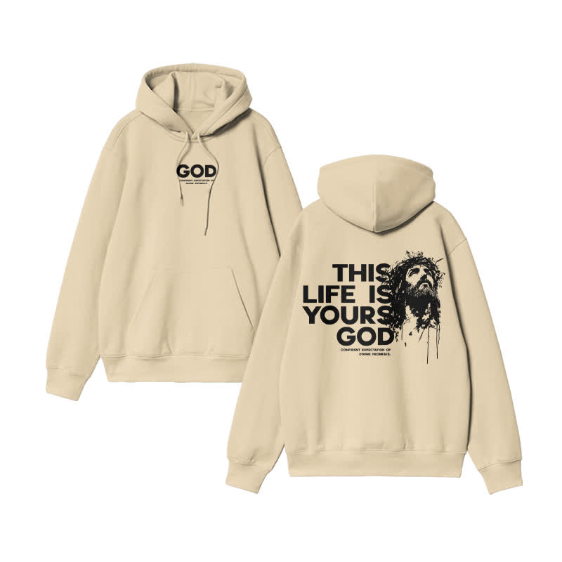 Unisex 100% Cotton This Life Is Yours God Design Print Hoodie - Apricot - US16-18(2XL) - image 5