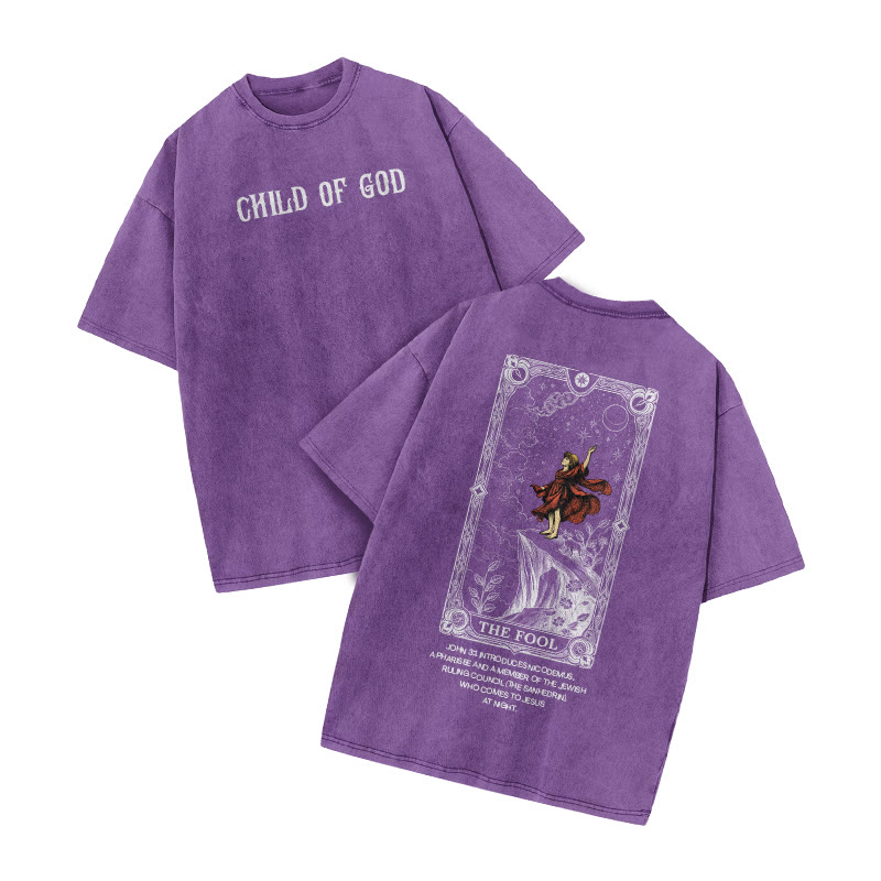 Child Of God Tarot 0 The Fool Print Acid Washed T-shirt - Purple - US20-22(3XL) - image 7