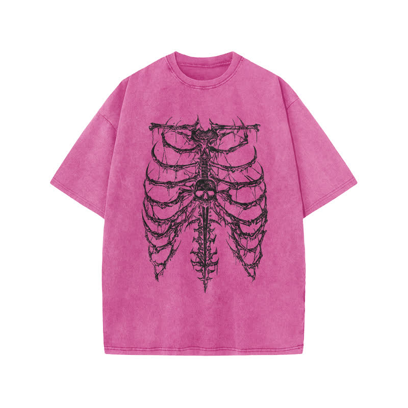 Unisex Exoskeleton Illustration Design Print Acid Washed T-shirt - Pink - US20-22(3XL) - image 7