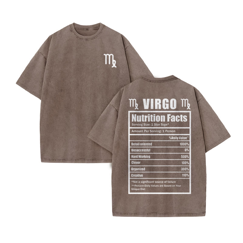 VIRGO Nutrition Facts Print Acid Washed T-shirt - Coffee - US20-22(3XL) - image 4