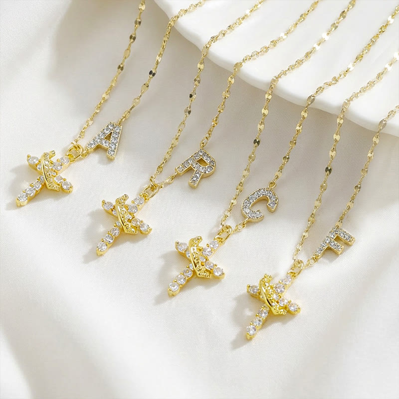 Rhinestone Letter Cross Pendant Necklace - image 4