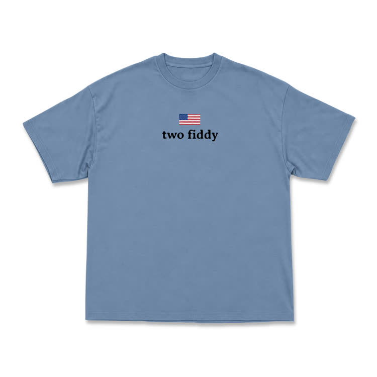 Two Fiddy American Flag Graphic T-Shirt - Dusty Blue - US16-18(2XL) - image 10