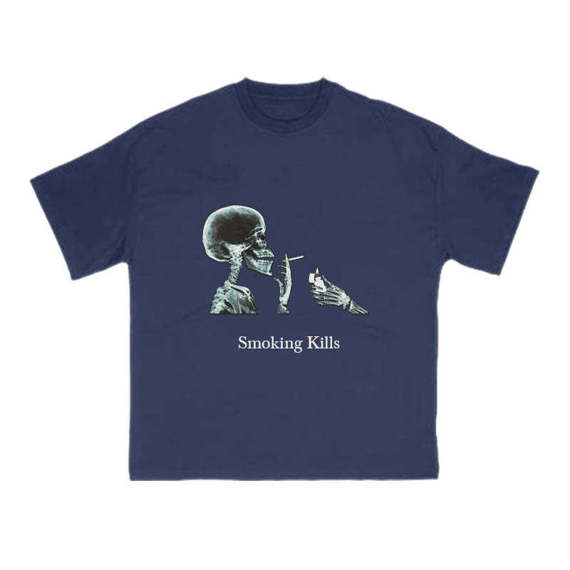Smoking Kills Print T-shirt - Navy Blue - US16-18(2XL) - image 9