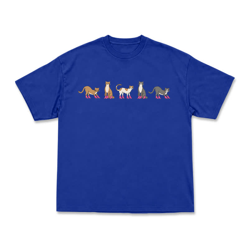 Minimal Graphic Cat Row Boxy Short Sleeve Everyday T-Shirt - Blue - US16-18(2XL) - image 14