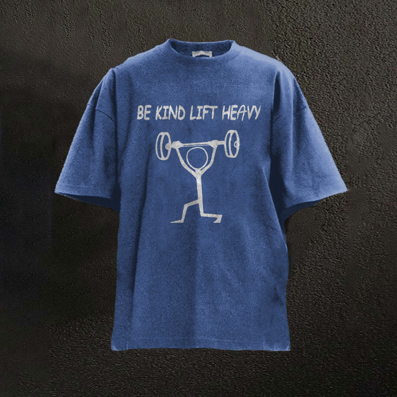 100% Cotton Be Kind Lift Heavy Washed Gym Printed Washed T-shirt - Blue - 2XL - image 4