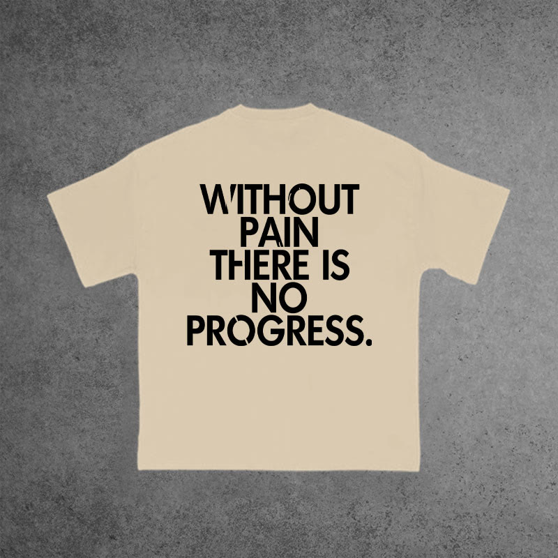 Gym 100% Cotton Without Pain There Is No Progress Print T-shirt - Apricot - US16-18(2XL) - image 6