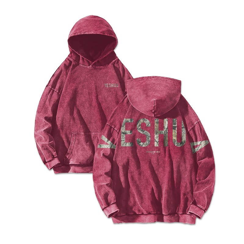 Yeshua Hebrews 13:8 Dead Leaves Camouflage Printed Washed Hoodie  - Rose - US16-18(2XL) - image 6