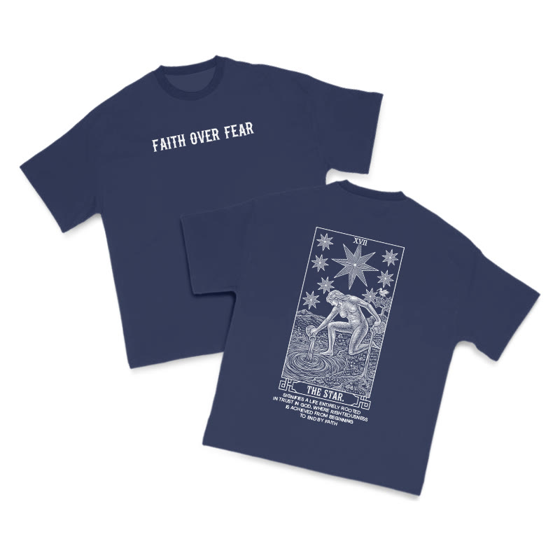 Faith Over Fear Tarot The Star Print T-shirt - Navy Blue - US16-18(2XL) - image 11