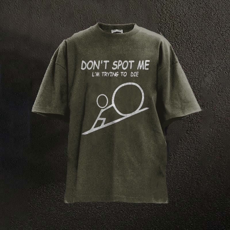 100% Cotton Don't Spot Me Stick Figure Printed Washed Gym T-shirt - Dark Green - 2XL - image 4