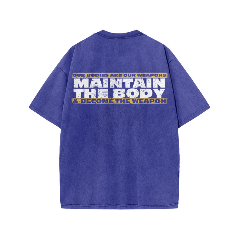 100% Cotton Maintain The Body Gym Print Acid Washed T-shirt - Blue - US20-22(3XL) - image 7