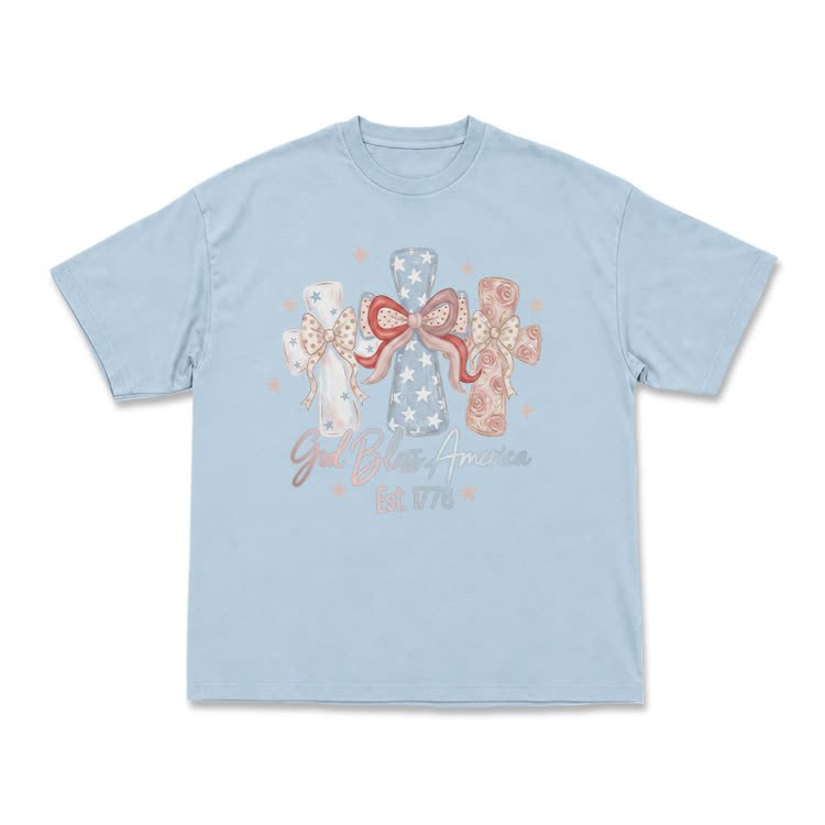 Patriotic Bow Graphic God Bless America T-Shirt - Light Blue - US16-18(2XL) - image 7