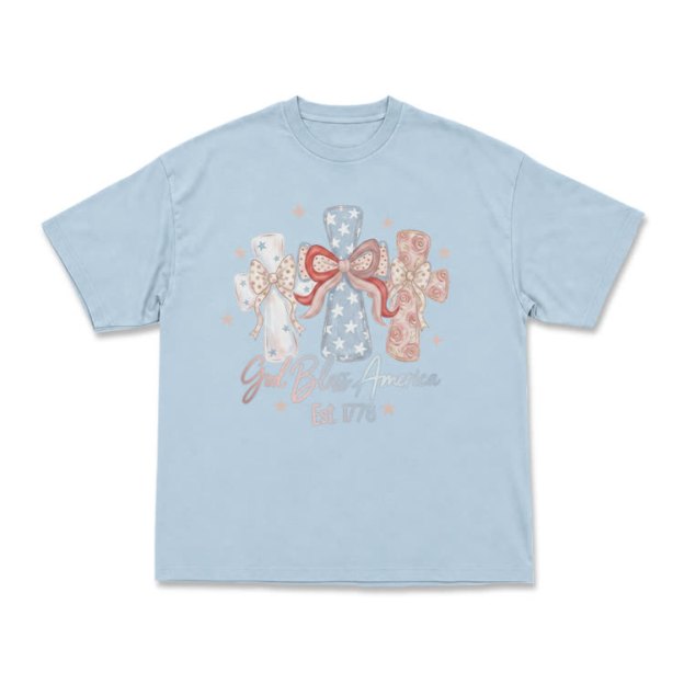 Patriotic Bow Graphic God Bless America T-Shirt - Light Blue - US16-18(2XL) - image 7