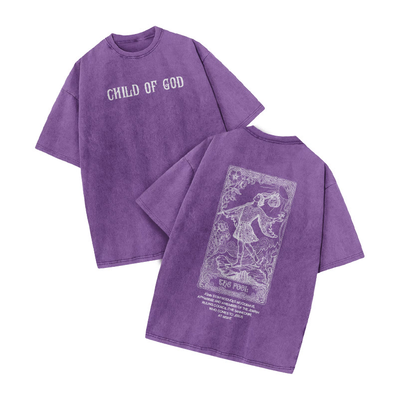 Child Of God Tarot The Fool Print Acid Washed T-shirt - Purple - US20-22(3XL) - image 9