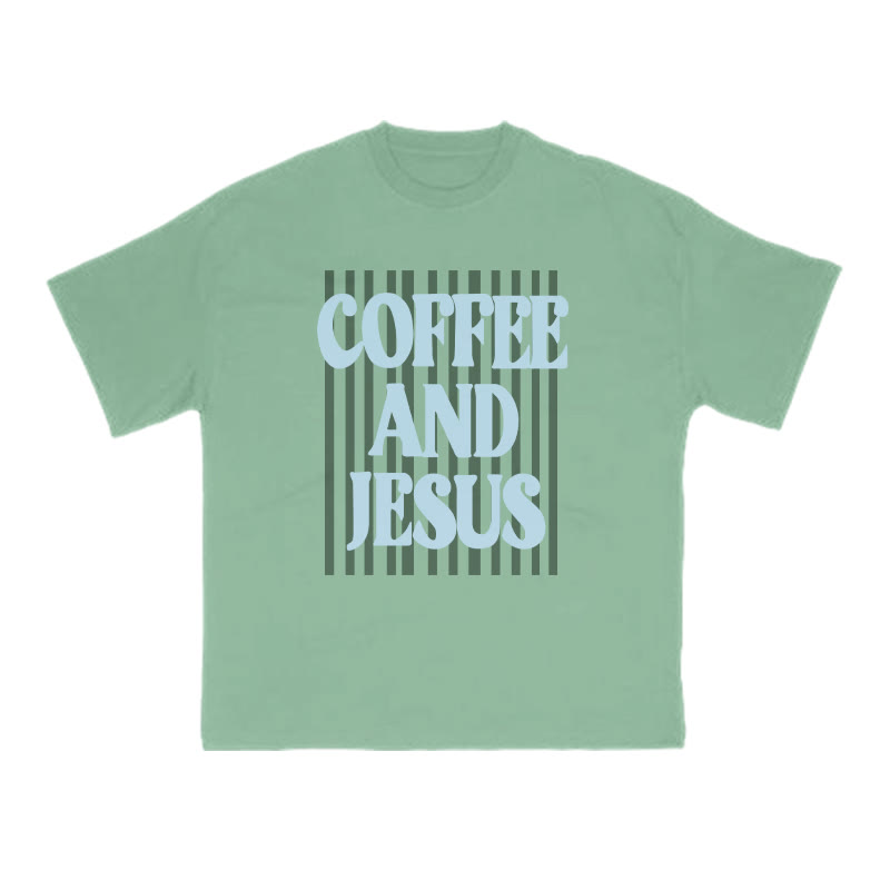 Unisex 100% Cotton Coffee And Jesus Print T-shirt - Green - US16-18(2XL) - image 3