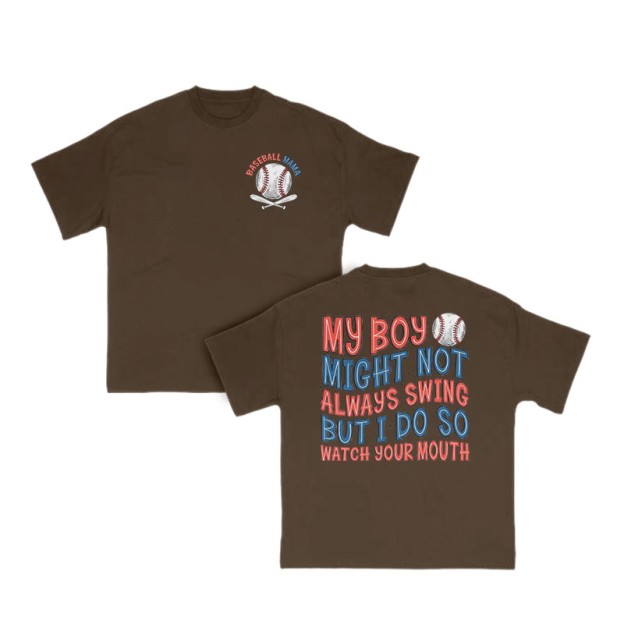 Baseball Mama Print T-shirt - Coffee - US16-18(2XL) - image 7