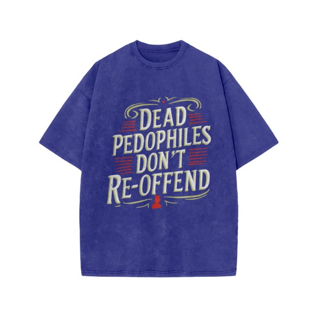 Dead Pedophiles Don't Re-offend Protect The Innocent Color-blocked Print Acid Washed T-shirt - Blue - US20-22(3XL) - image 8