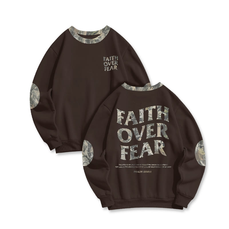 Faith Over Fear Dead Leaves Camouflage Print Sweatshirt - Coffee - 6XL - image 6
