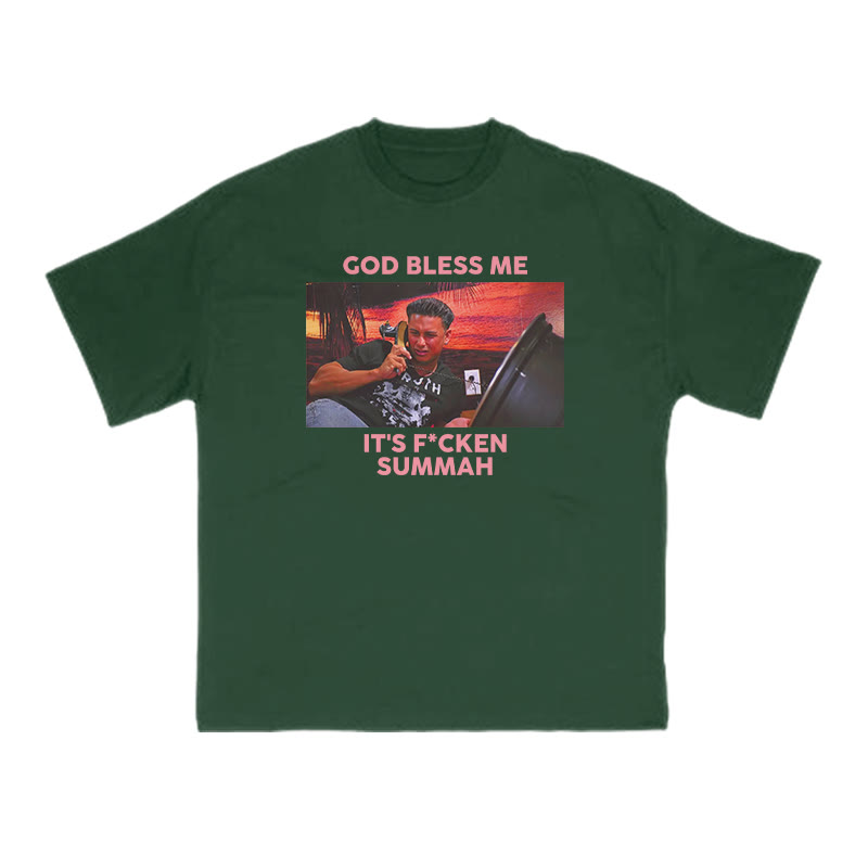 God Bless Me It's F*cken Summah Print T-shirt - Green - US16-18(2XL) - image 7