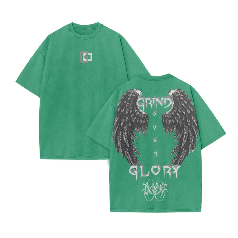 Grind Over Glory Print Acid Washed T-shirt - Green - US20-22(3XL) - image 7