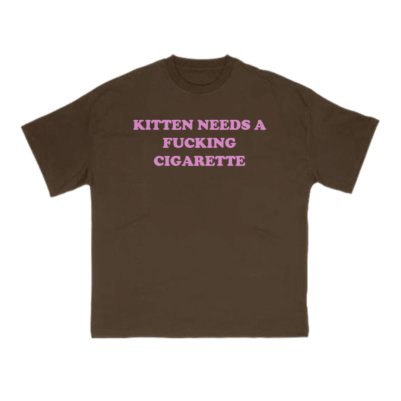 Kitten Needs A Fucking Cigarette Print T-shirt - Coffee - US16-18(2XL) - image 6