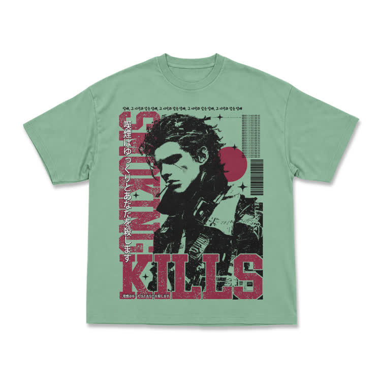 Vintage Smoking Kills Artwork Casual T-Shirt - Light Green - US16-18(2XL) - image 5