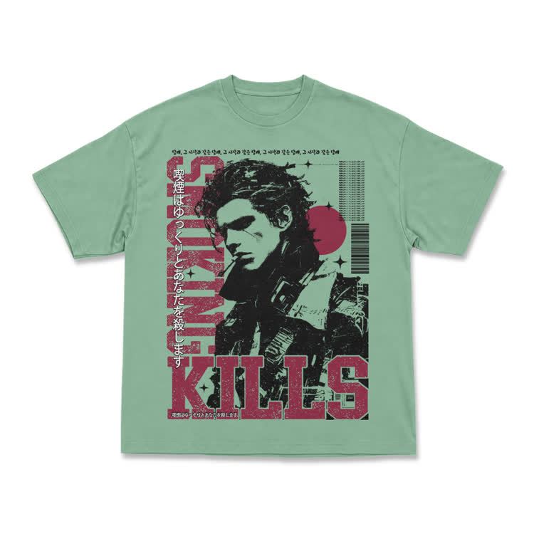 Vintage Smoking Kills Artwork Casual T-Shirt - Light Green - US16-18(2XL) - image 5