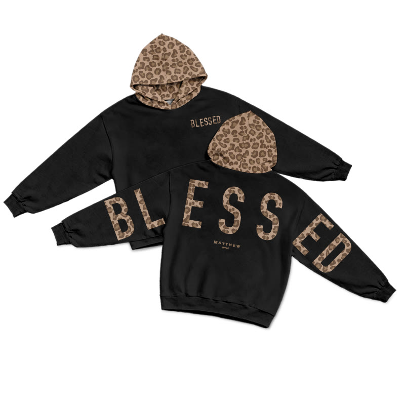 Blessed Matthew 5:3-12 Leopard Design Patchwork Print Causal Hoodie - Black-Brown - US44-46(8XL) - image 5