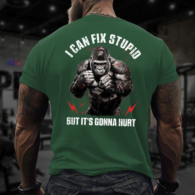 Gym 100% Cotton I Can Fix Stupid Print T-shirt - Green - US16-18(2XL) - image 8
