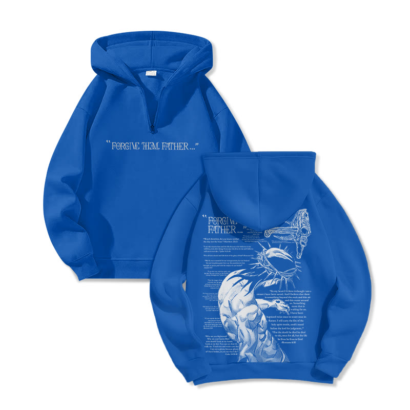 Forgive Them,Father Bible Verses Print Half Zip Hoodie - Blue - US32-34(5XL) - image 7