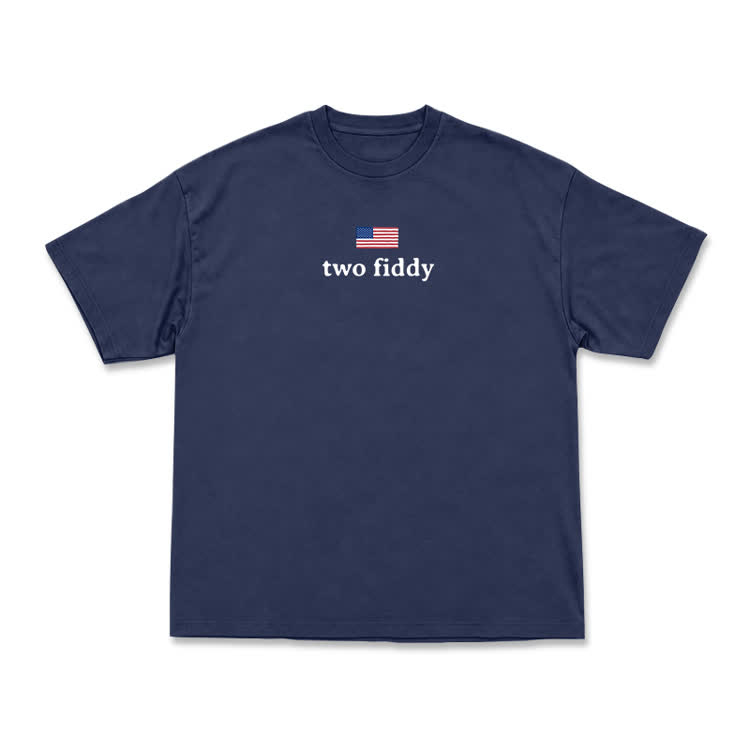 Two Fiddy American Flag Graphic T-Shirt - Navy Blue - US16-18(2XL) - image 12