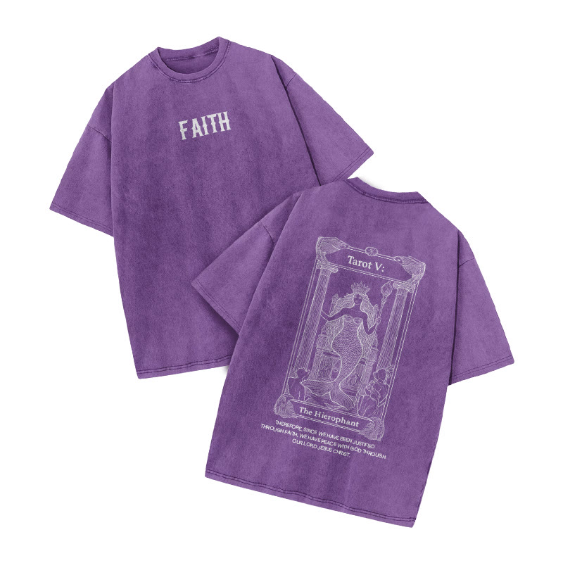 Faith Tarot The Hierophant Print Acid Washed T-shirt - Purple - US20-22(3XL) - image 9