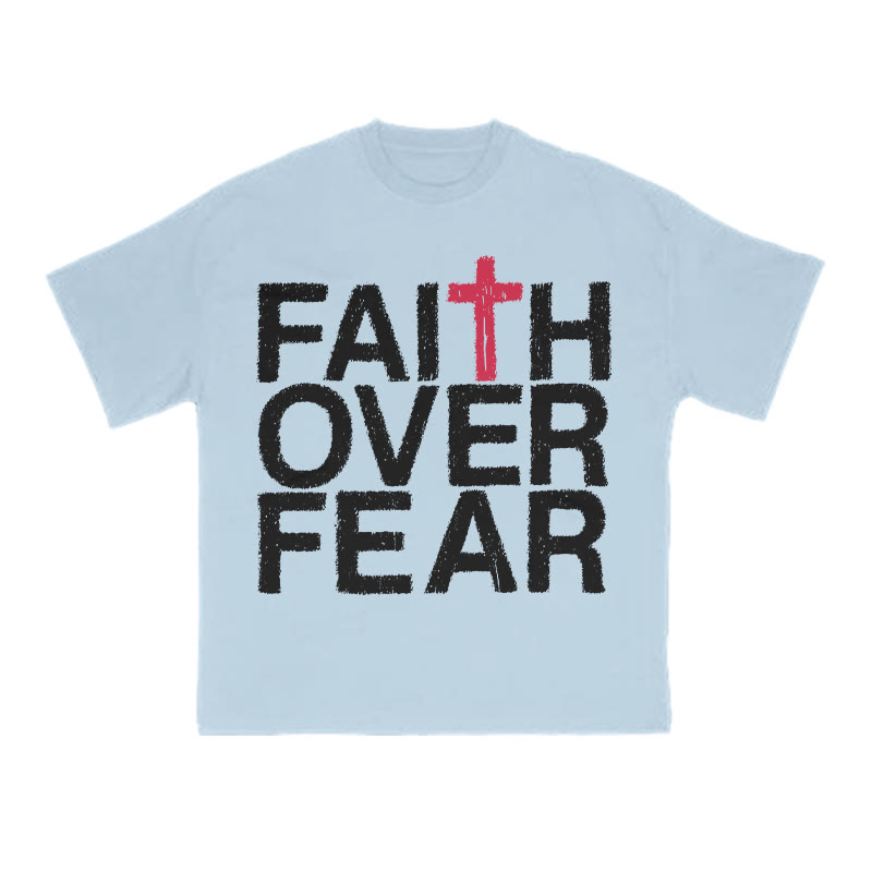 Faith Over Fear Color-block Cross Print T-shirt - Light Blue - US16-18(2XL) - image 8