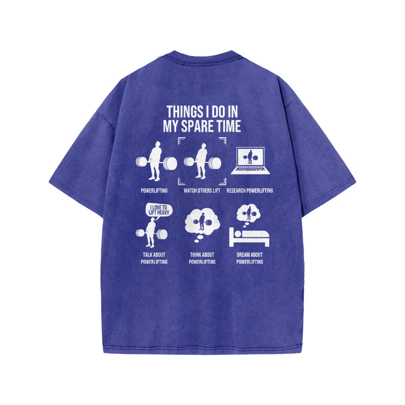 100% Cotton Things I Do  In My Spare Time Gym Print Acid Washed T-shirt - Blue - US20-22(3XL) - image 7