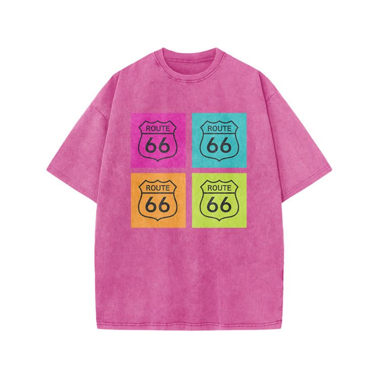 Vintage Route 66 Pop Art Print Acid Washed T-shirt - Pink - US20-22(3XL) - image 9