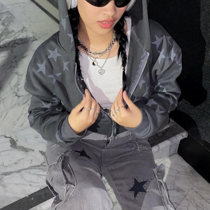 Star Print Zip Up Women‘s Hoodie