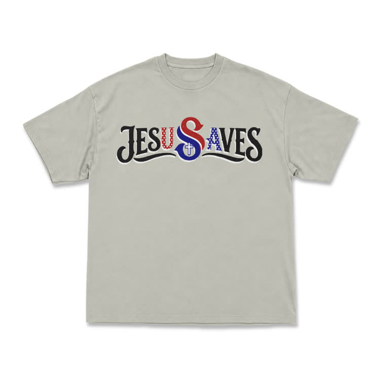 Vintage Faith Jesus Saves Front Print Casual T-Shirt - Warm Grey - US16-18(2XL) - image 5