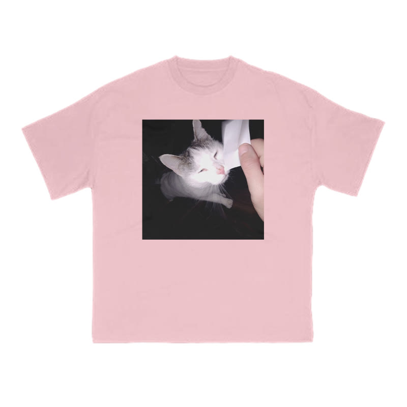 Unisex 100% Cotton Provocative Cat Print T-shirt - Pink - US16-18(2XL) - image 10