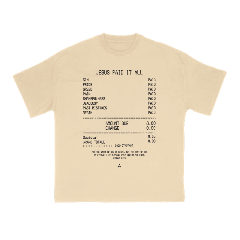 Unisex Jesus Paid It All Print T-shirt - Apricot - US16-18(2XL) - image 5