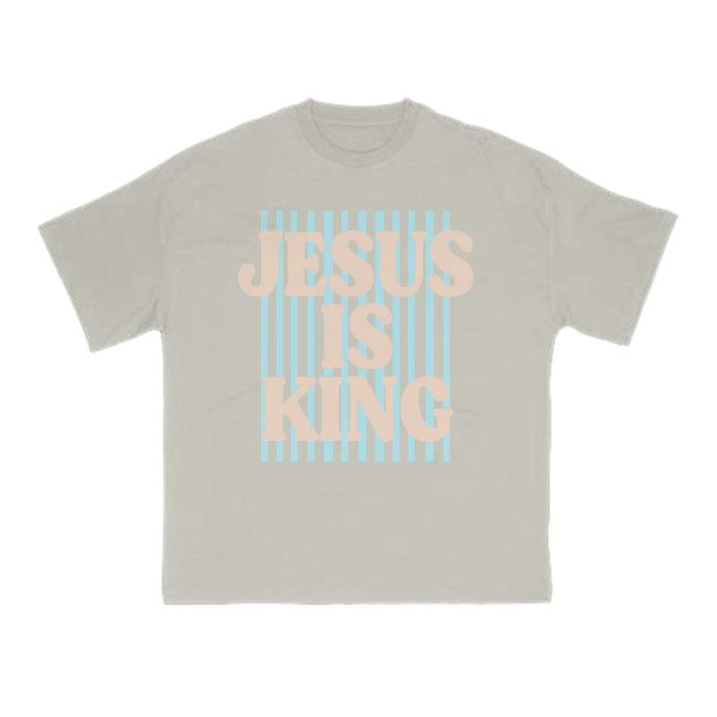 Unisex 100% Cotton Jesus Is King Stripes Print T-shirt - Warm Grey - US16-18(2XL) - image 7