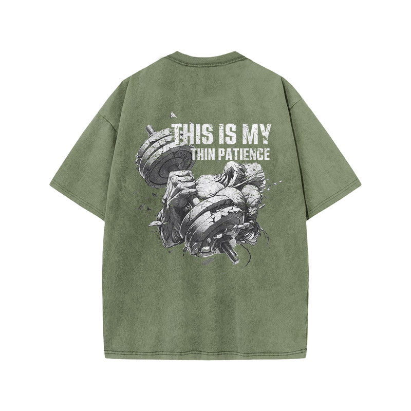 100% Cotton This Is My Thin Therapy Gym Print Acid Washed T-shirt - Army Green - US20-22(3XL) - image 5